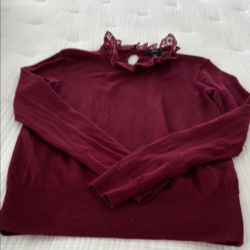 J Crew Burgundy Lace Collar Sweater